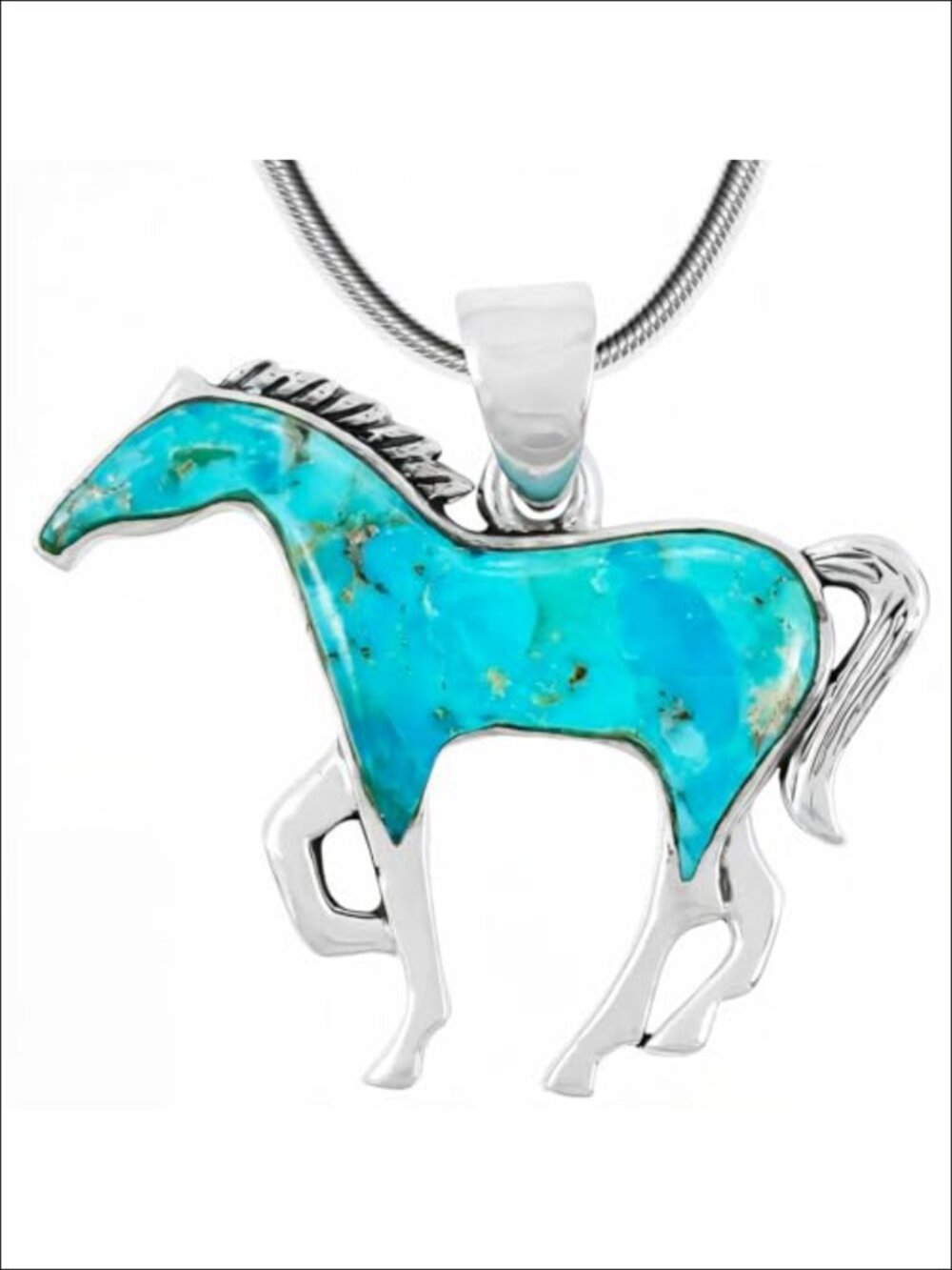 Sterling Silver Genuine Turquoise Horse Pendant Necklace 20" Chain